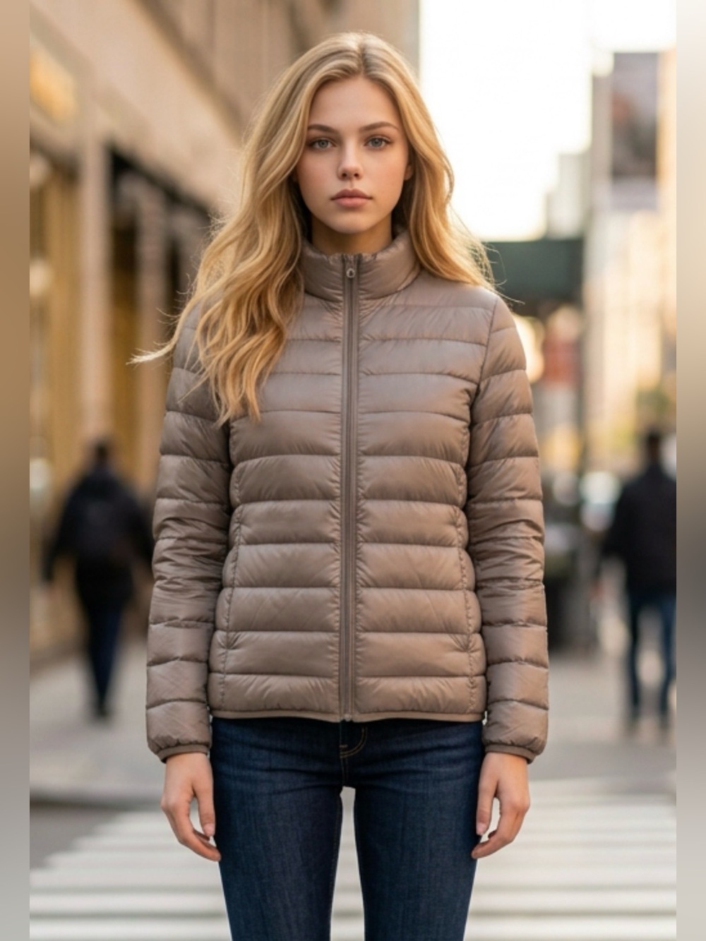 Women's Lightweight Taupe Puffer Jacket R1
